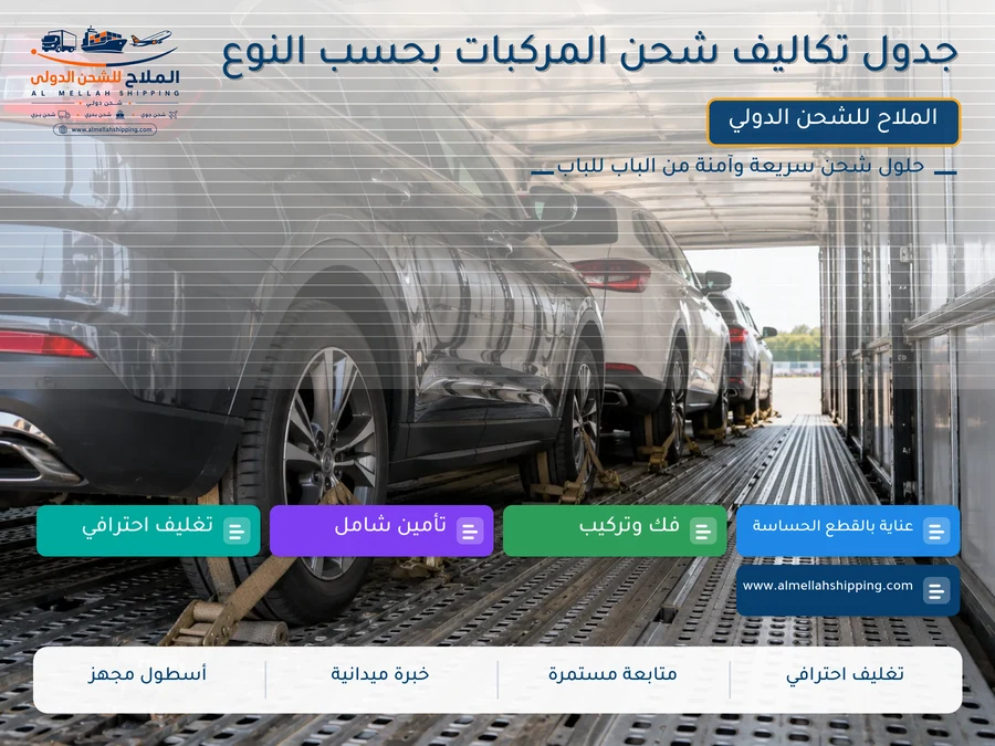 جدول تكاليف شحن المركبات بحسب النوع