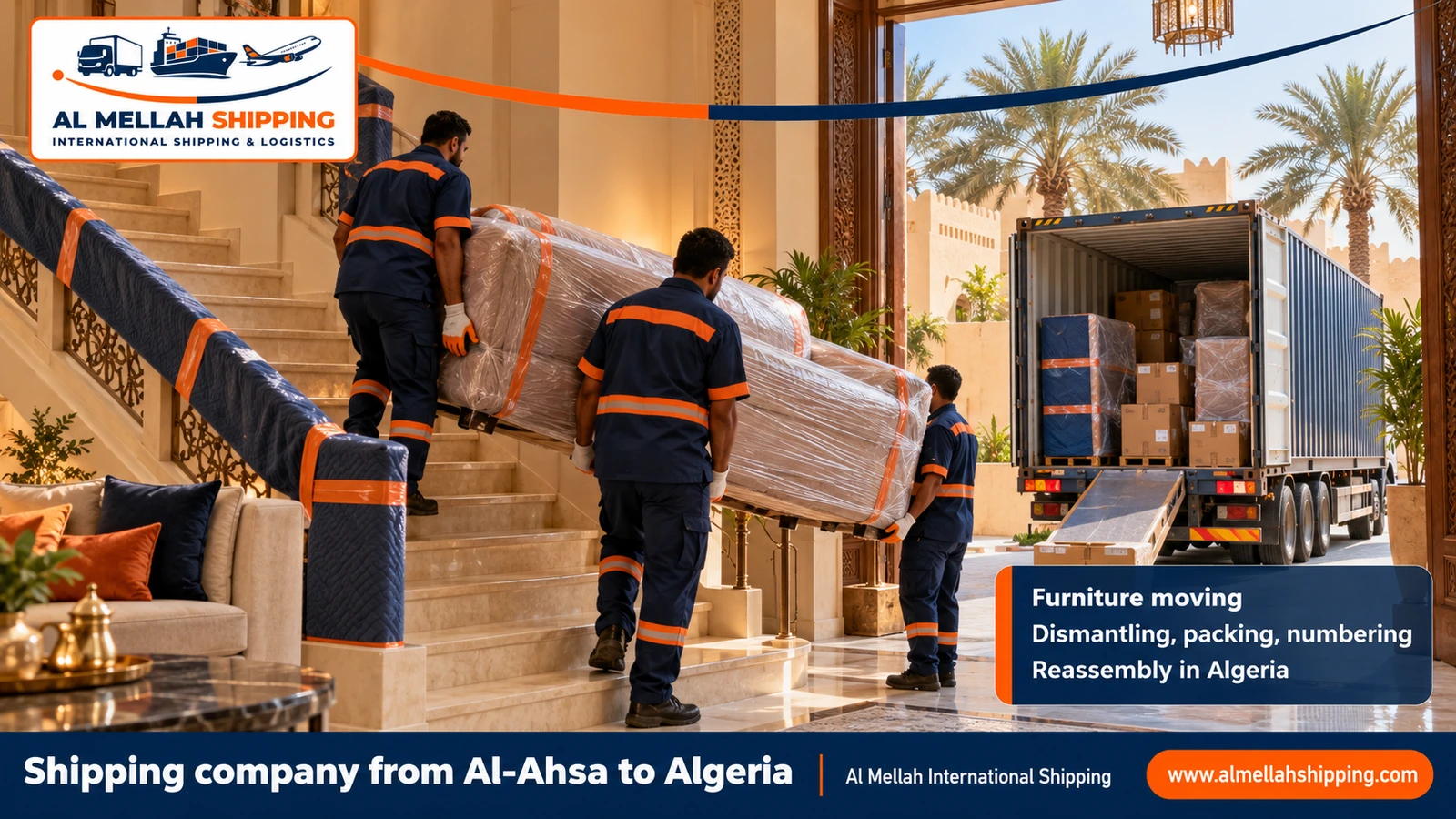 Furniture moving from Al-Ahsa to Algeria with sea packing
