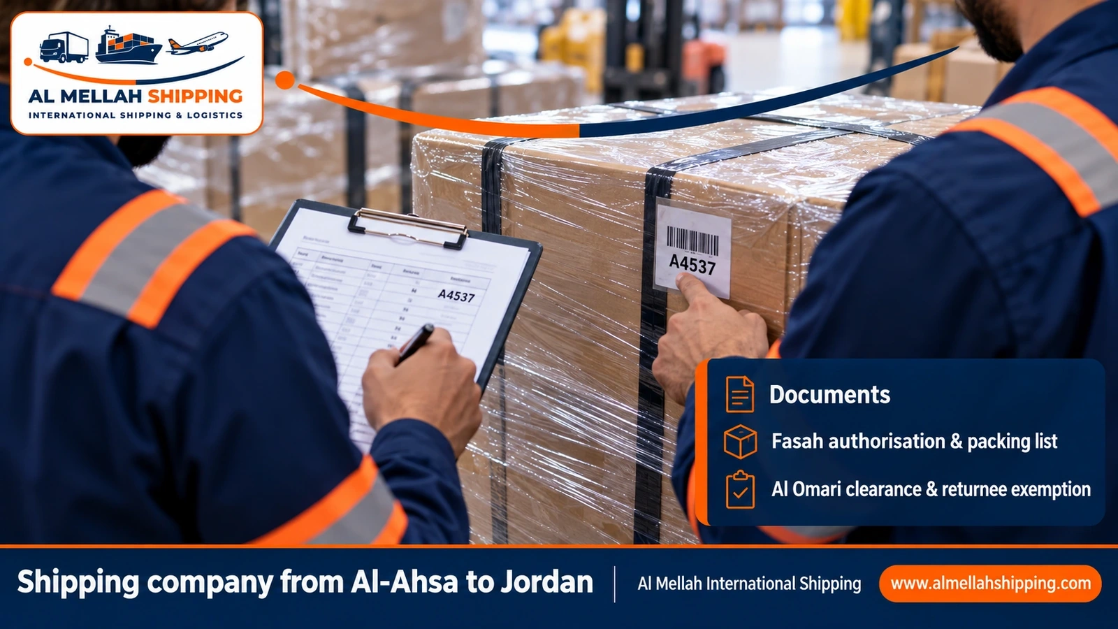 Shipping and customs clearance documents from Al-Ahsa to Jordan