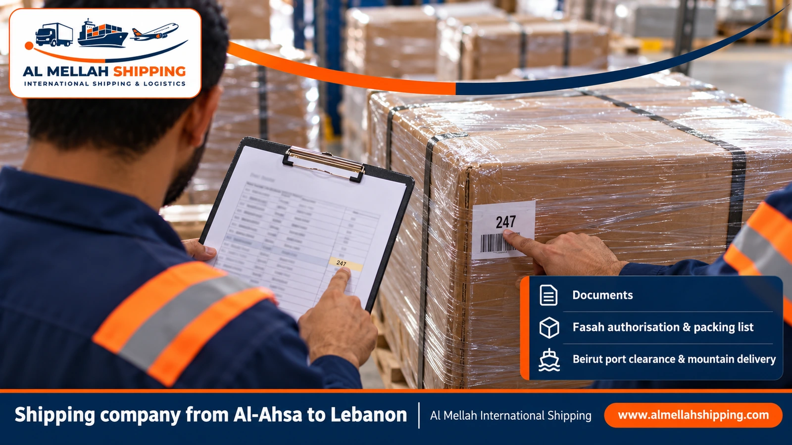Shipping and customs clearance documents from Al-Ahsa to Lebanon