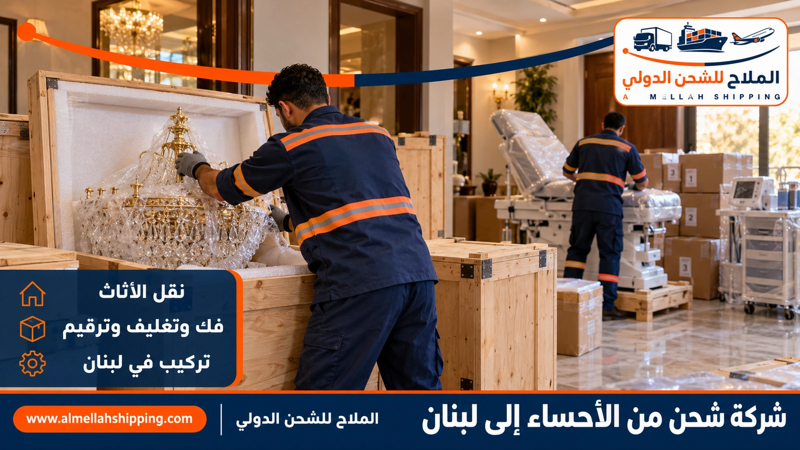 نقل أثاث من الأحساء إلى لبنان بالتغليف البحري