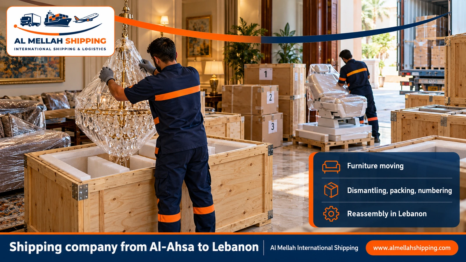 Furniture moving from Al-Ahsa to Lebanon with sea packing