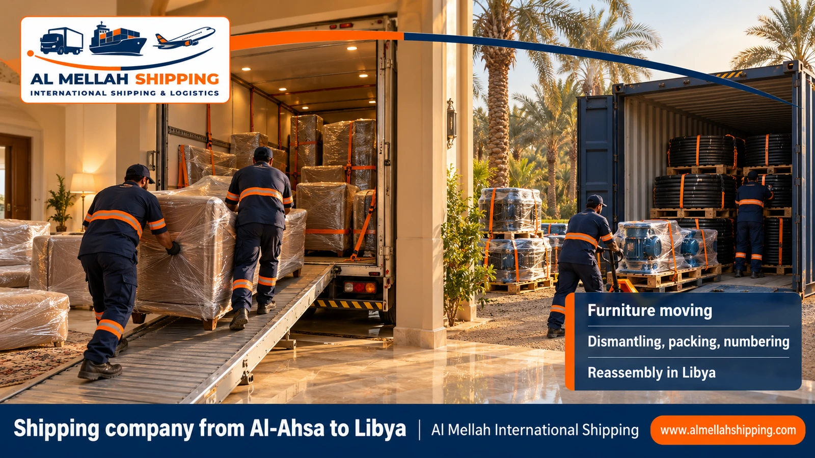 Furniture moving from Al-Ahsa to Libya with sea packing