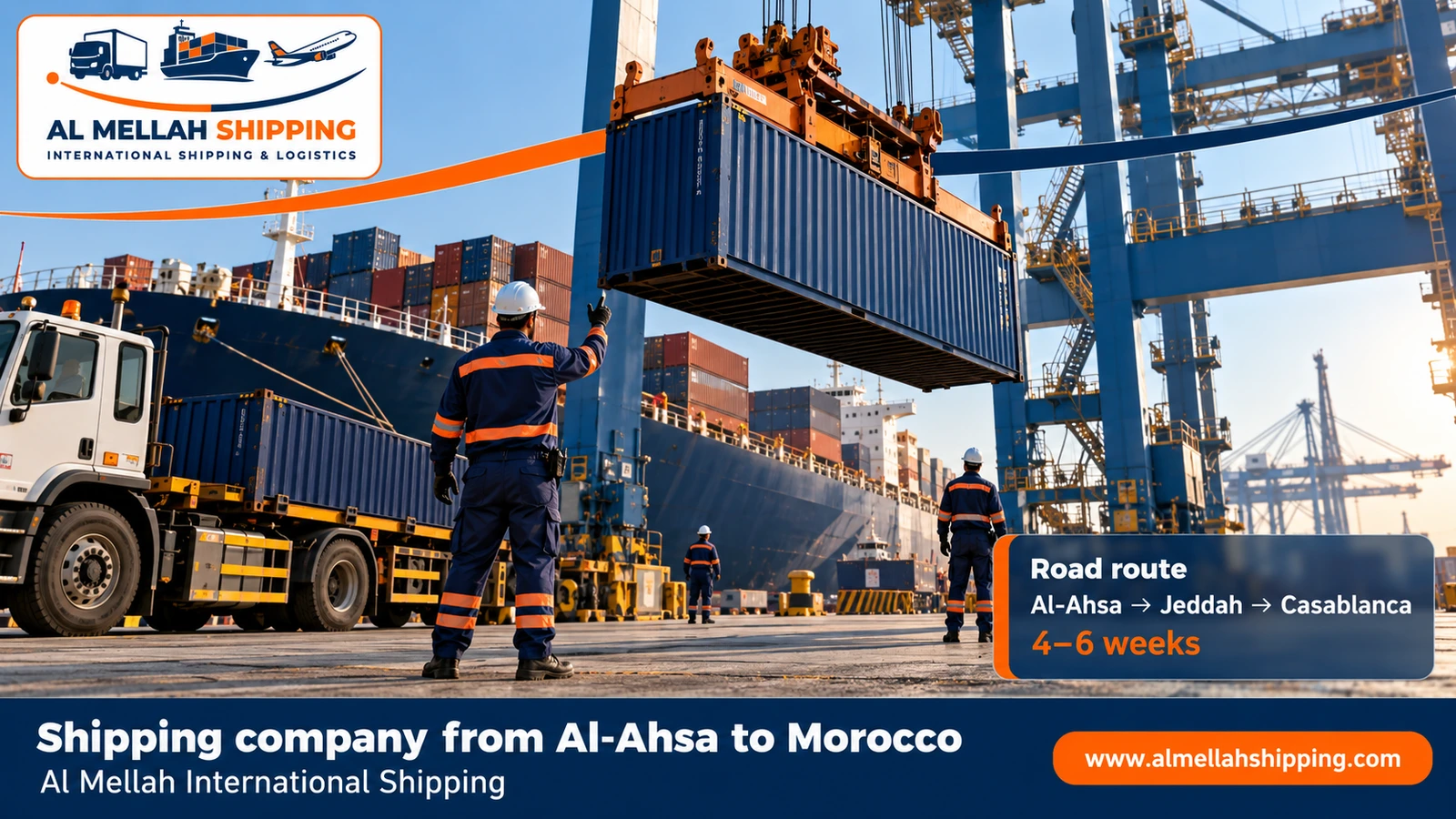 Sea shipping route from Al-Ahsa to Morocco via Jeddah port