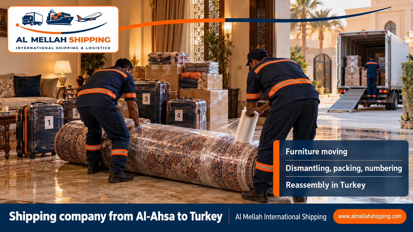 Furniture moving from Al-Ahsa to Turkey with sea packing