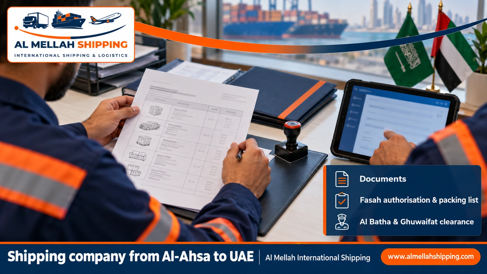 Shipping and customs clearance documents from Al-Ahsa to the UAE