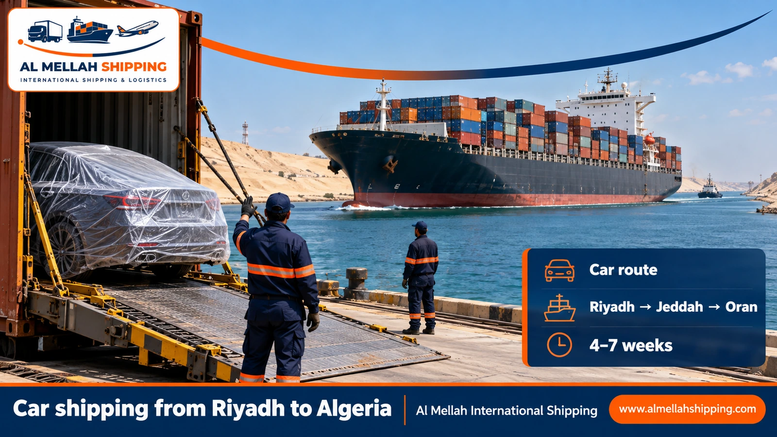 Car shipping route from Riyadh to Algeria via Jeddah port