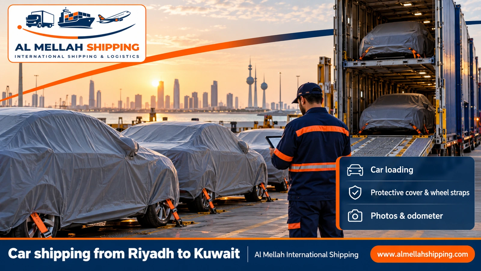 Car shipping from Riyadh to Kuwait on a carrier