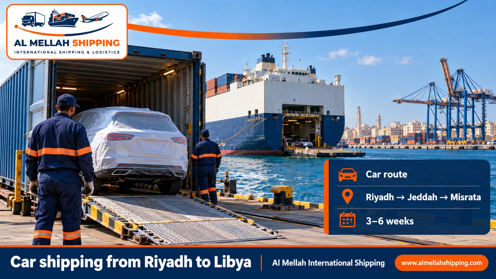 Car shipping route from Riyadh to Libya via Jeddah port
