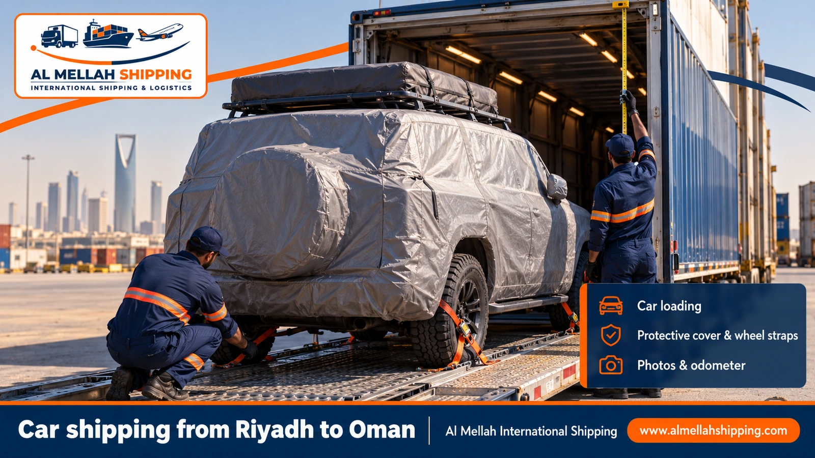 Car shipping from Riyadh to Oman on an enclosed carrier