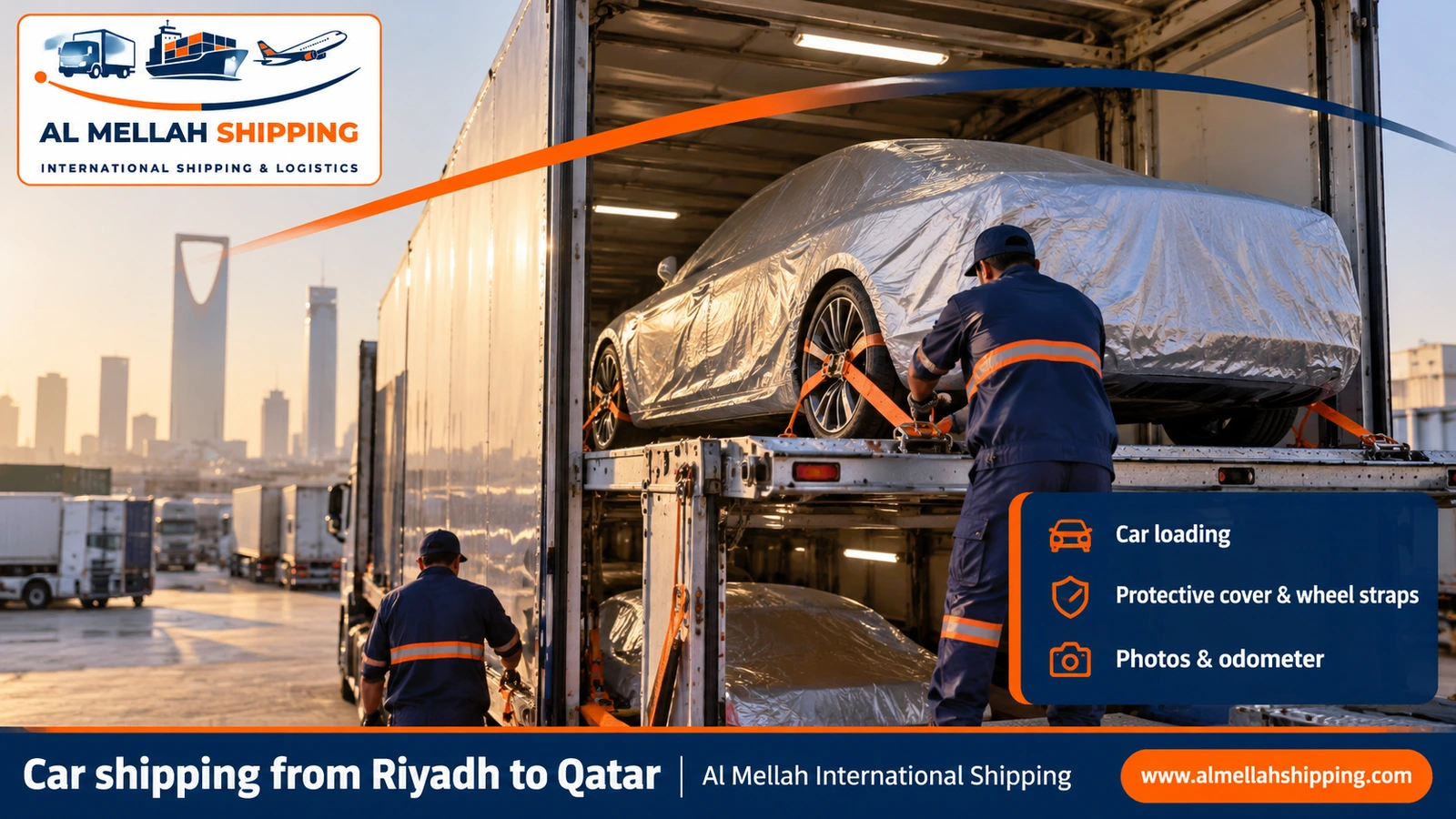 Car shipping from Riyadh to Qatar on an enclosed carrier