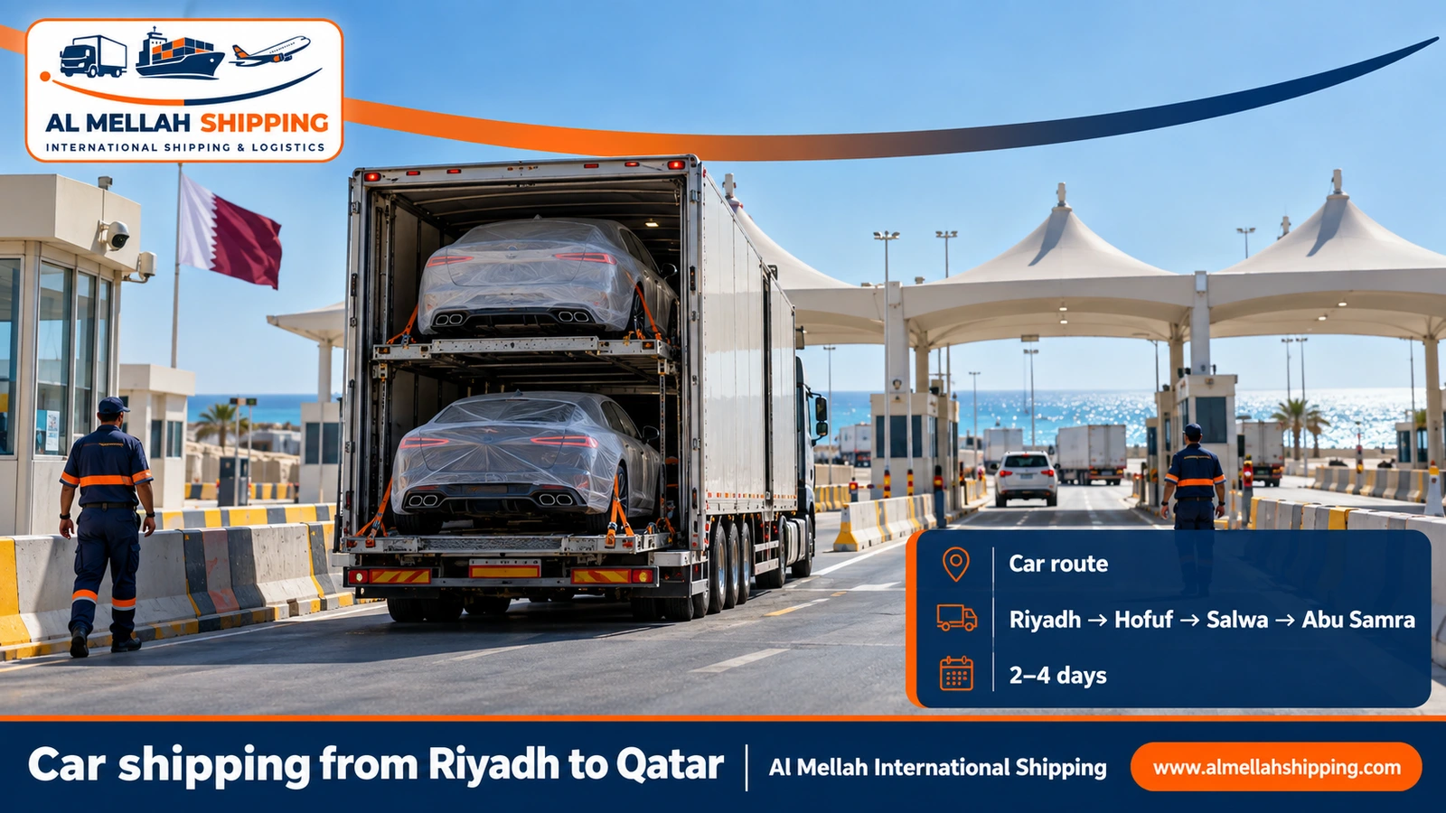 Car shipping route from Riyadh to Qatar via the Salwa crossing