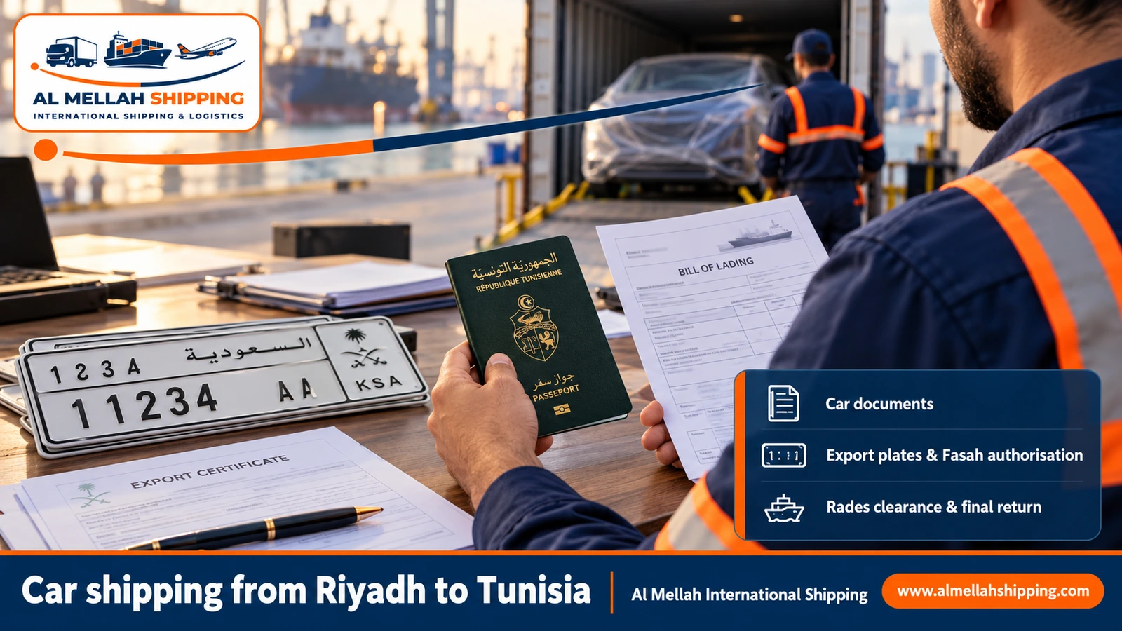 Documents for shipping a car from Riyadh to Tunisia