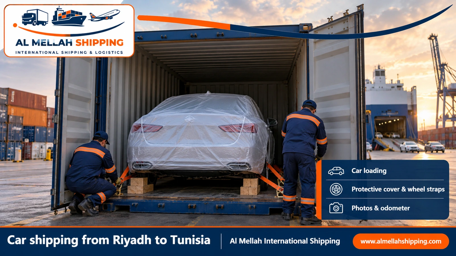 Car shipping from Riyadh to Tunisia in a container