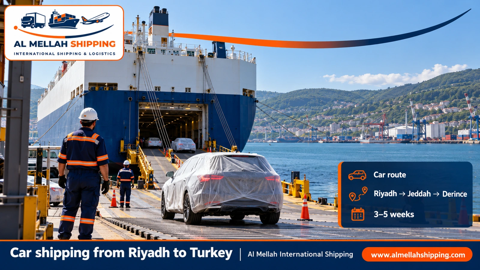 Car shipping route from Riyadh to Turkey via Jeddah port