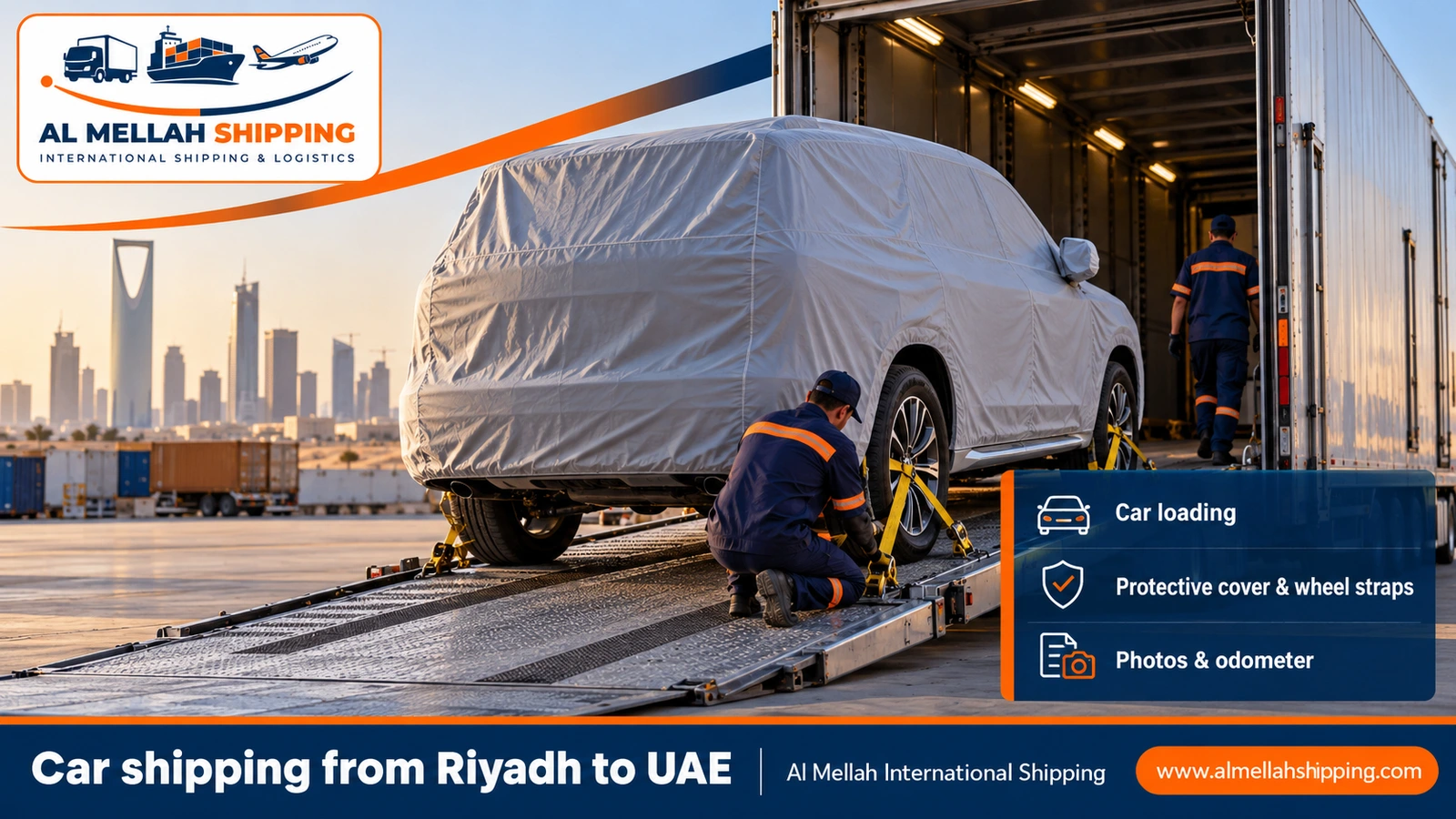 Car shipping from Riyadh to the UAE on an enclosed carrier