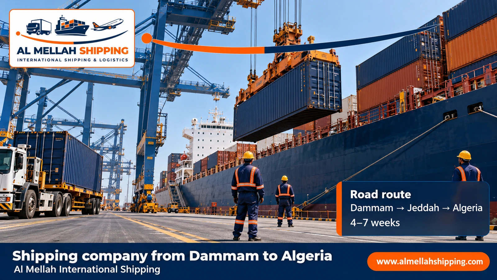Shipping route from Dammam to Algeria via Jeddah port