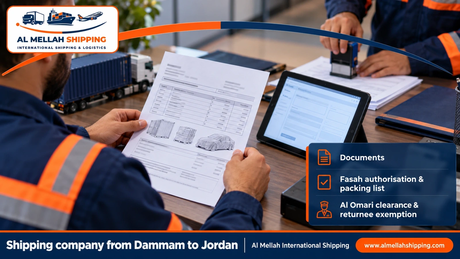 Shipping and customs clearance documents from Dammam to Jordan