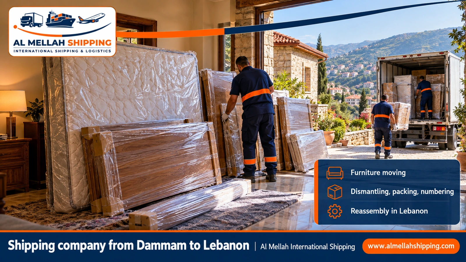 Furniture moving from Dammam to Lebanon with sea packing