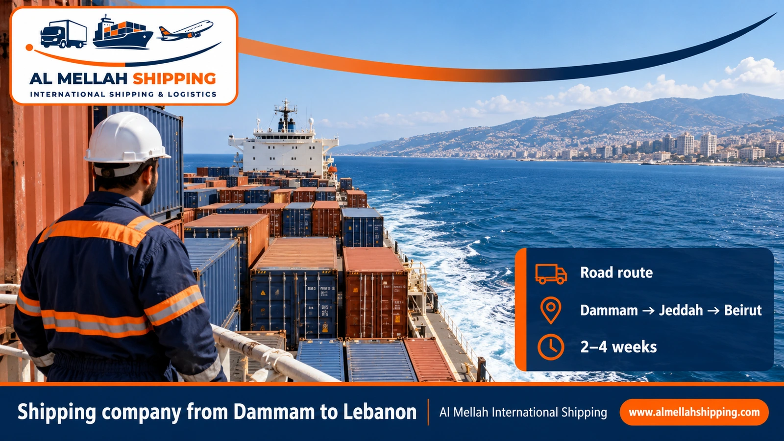 Shipping route from Dammam to Lebanon via Jeddah port