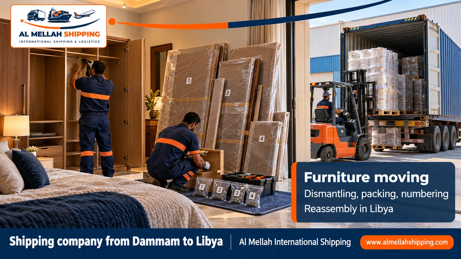 Furniture moving from Dammam to Libya with sea packing