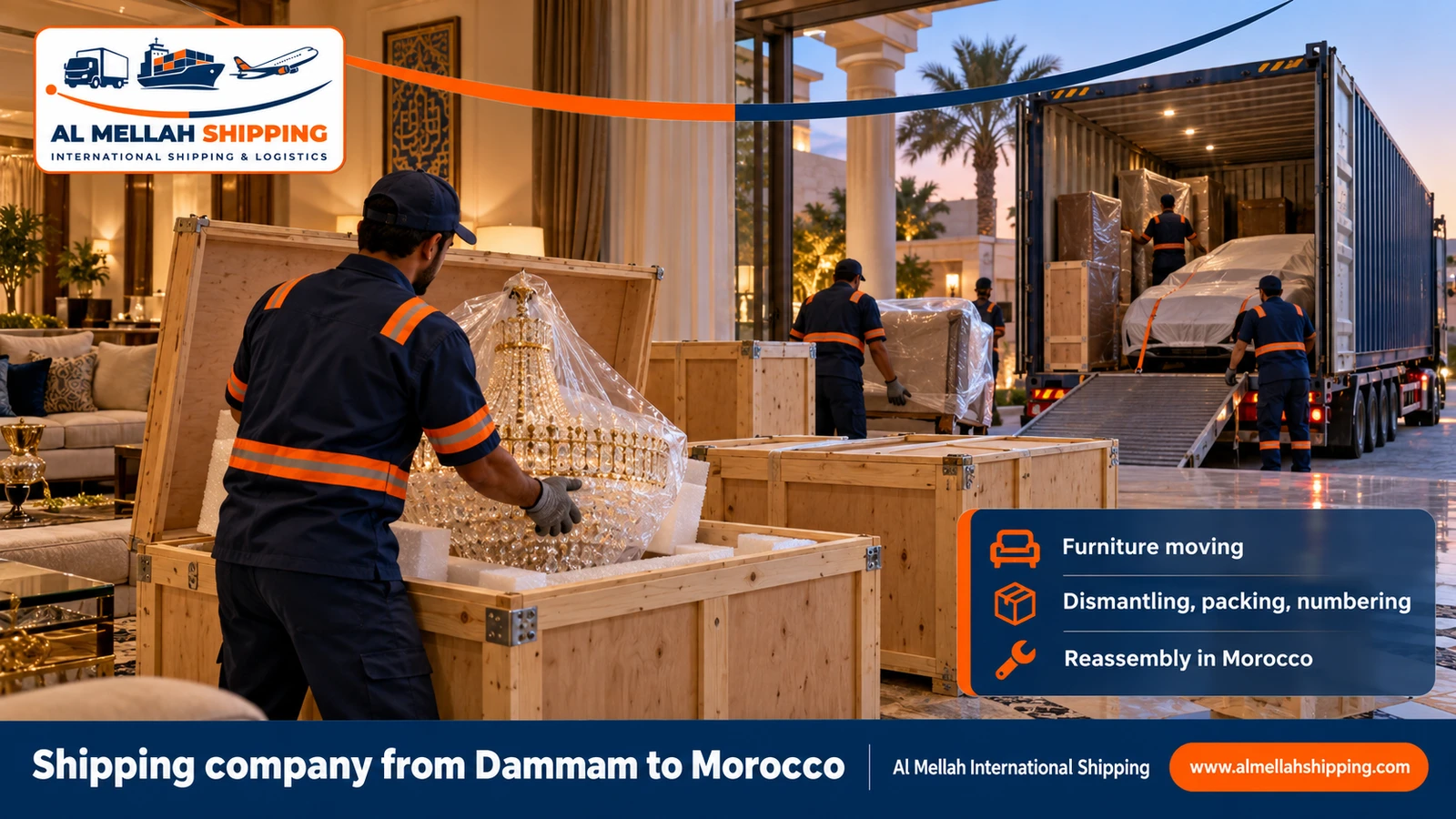 Furniture moving from Dammam to Morocco with sea packing
