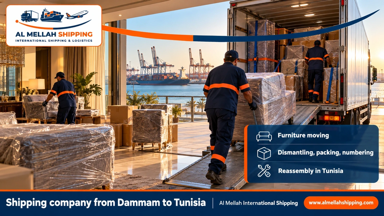 Furniture moving from Dammam to Tunisia with sea packing