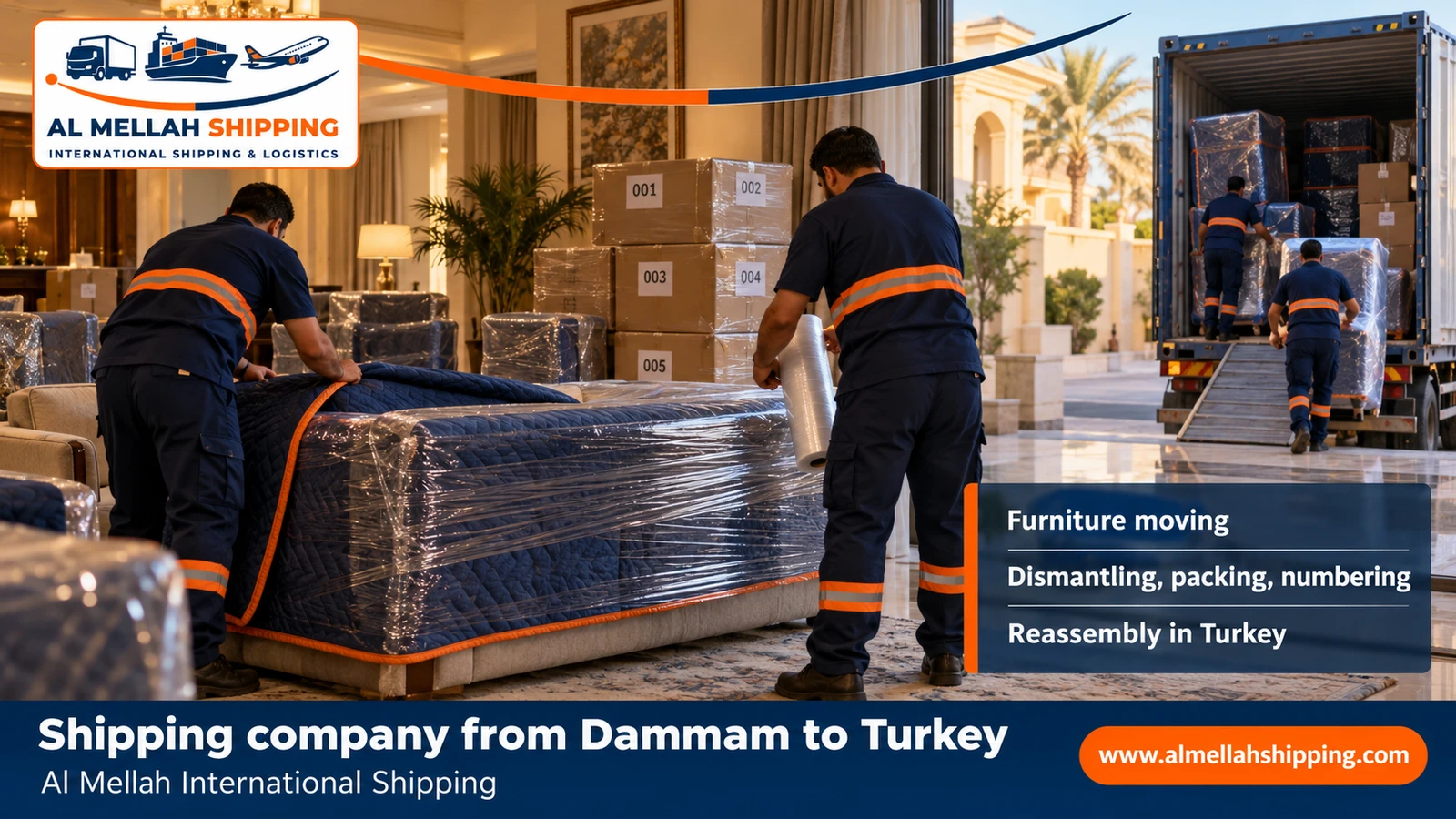 Furniture moving from Dammam to Turkey with sea packing