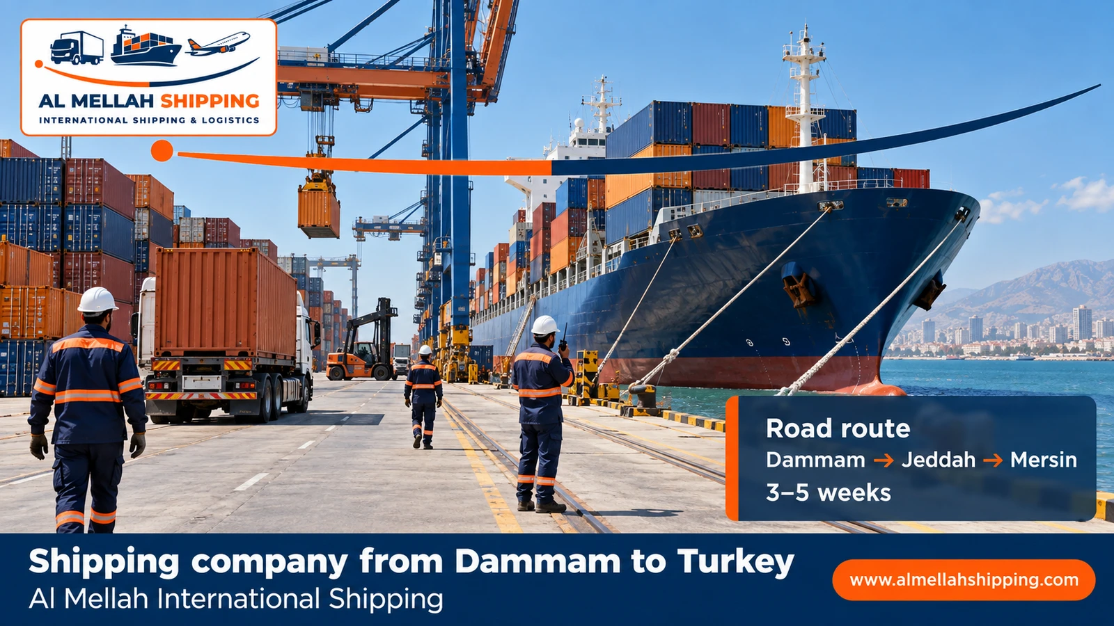 Shipping route from Dammam to Turkey via Jeddah port