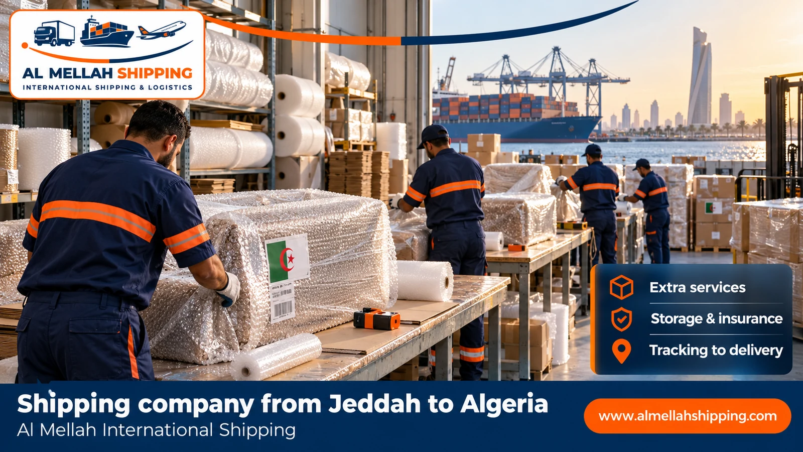 Packing and storing shipments before shipping from Jeddah to Algeria