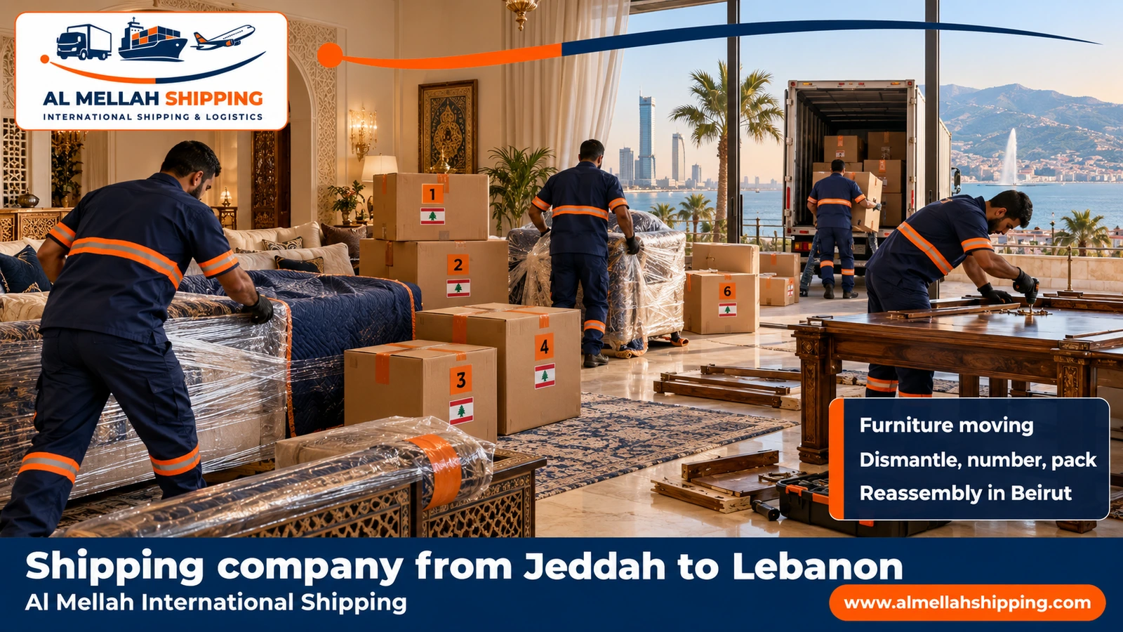 Furniture moving from Jeddah to Lebanon with dismantling, packing and reassembly