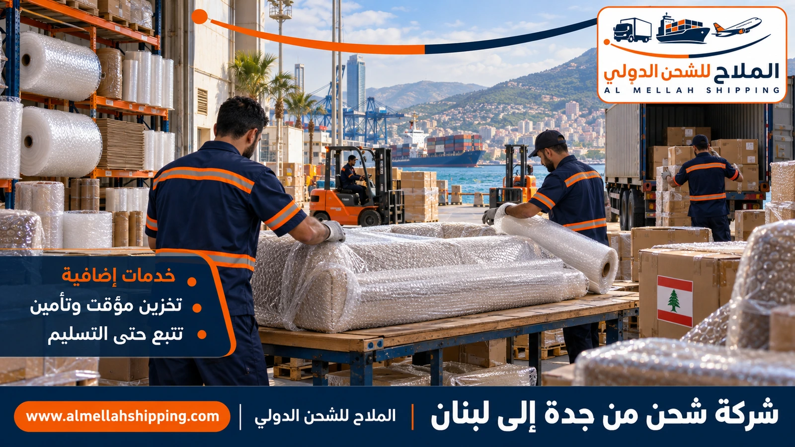 تغليف وتخزين الشحنات قبل الشحن من جدة إلى لبنان