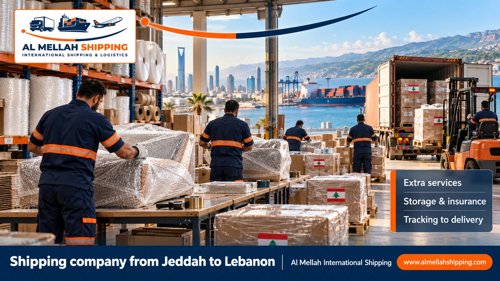 Packing and storing shipments before shipping from Jeddah to Lebanon