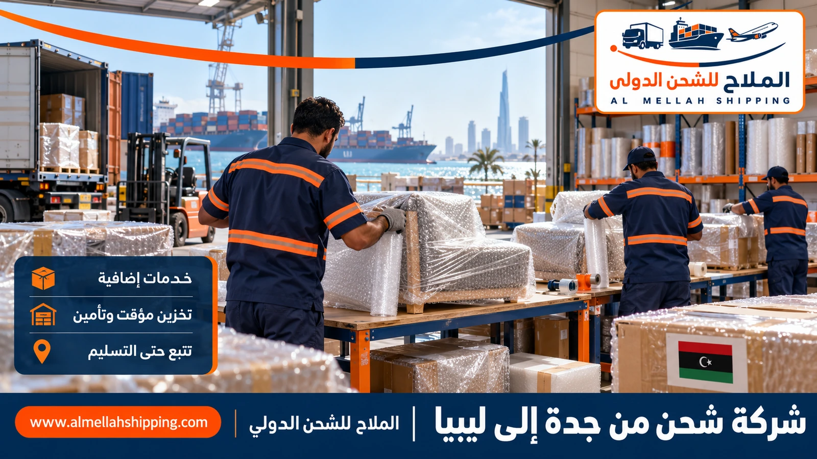 تغليف وتخزين الشحنات قبل الشحن من جدة إلى ليبيا
