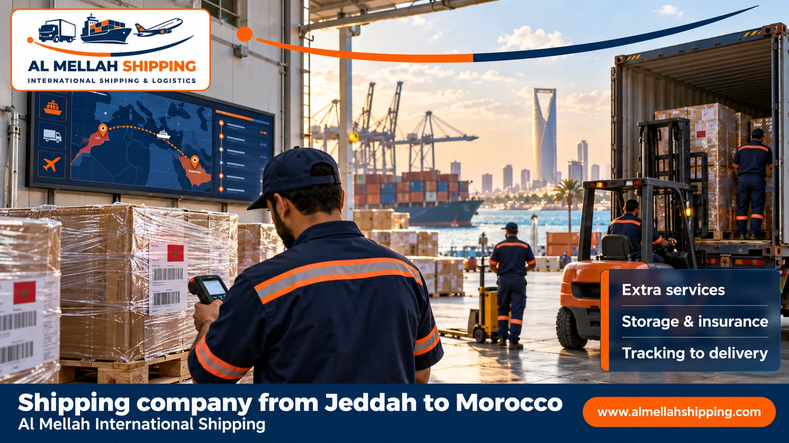 Packing and storing shipments before shipping from Jeddah to Morocco