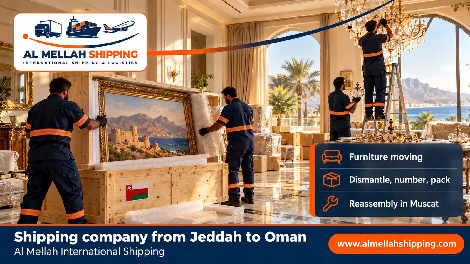 Furniture moving from Jeddah to Oman with dismantling, packing and reassembly