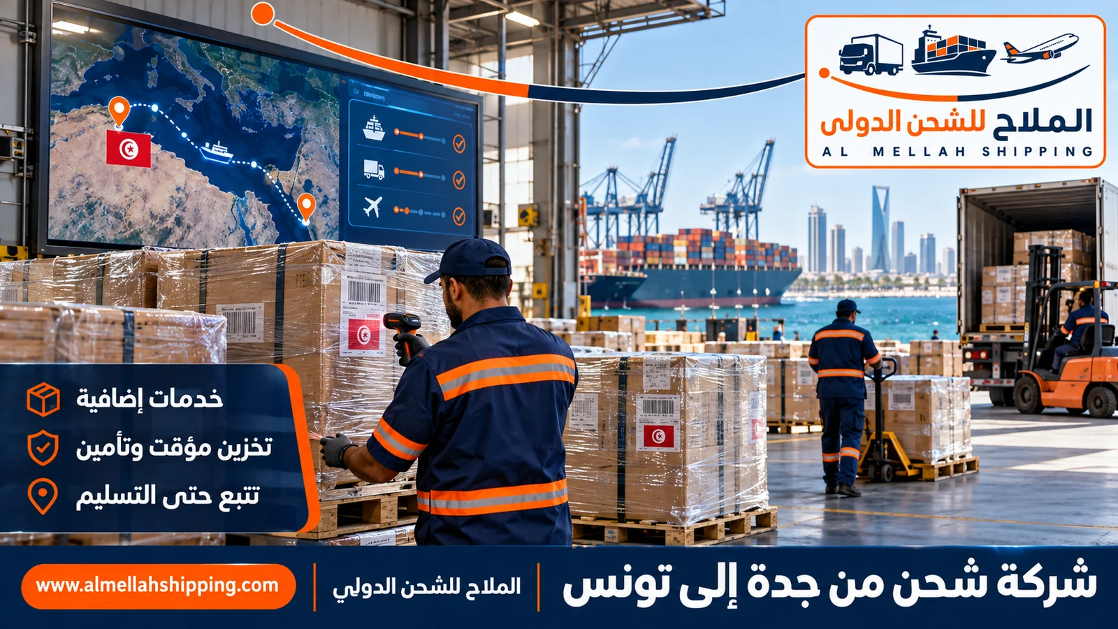 تغليف وتخزين الشحنات قبل الشحن من جدة إلى تونس