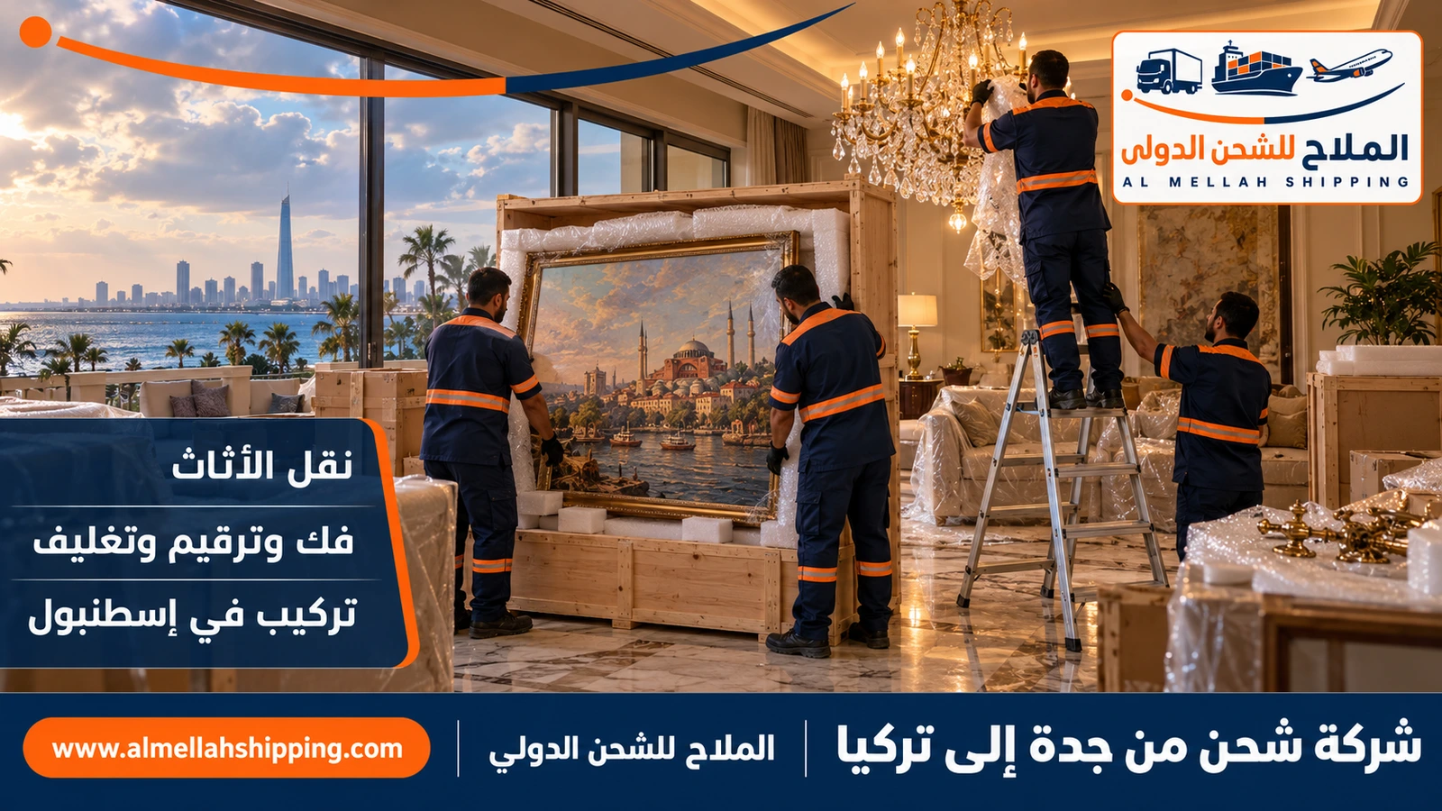 نقل أثاث من جدة إلى تركيا بالفك والتغليف والتركيب