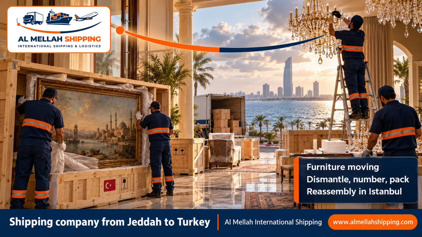 Furniture moving from Jeddah to Turkey with dismantling, packing and reassembly