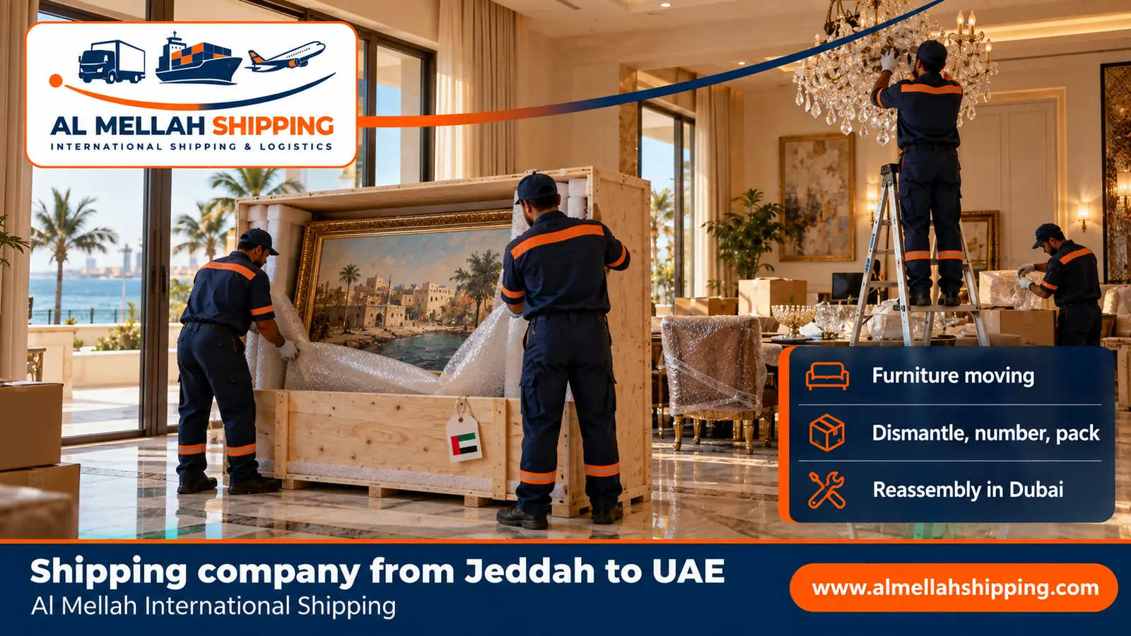 Furniture moving from Jeddah to the UAE with dismantling, packing and reassembly