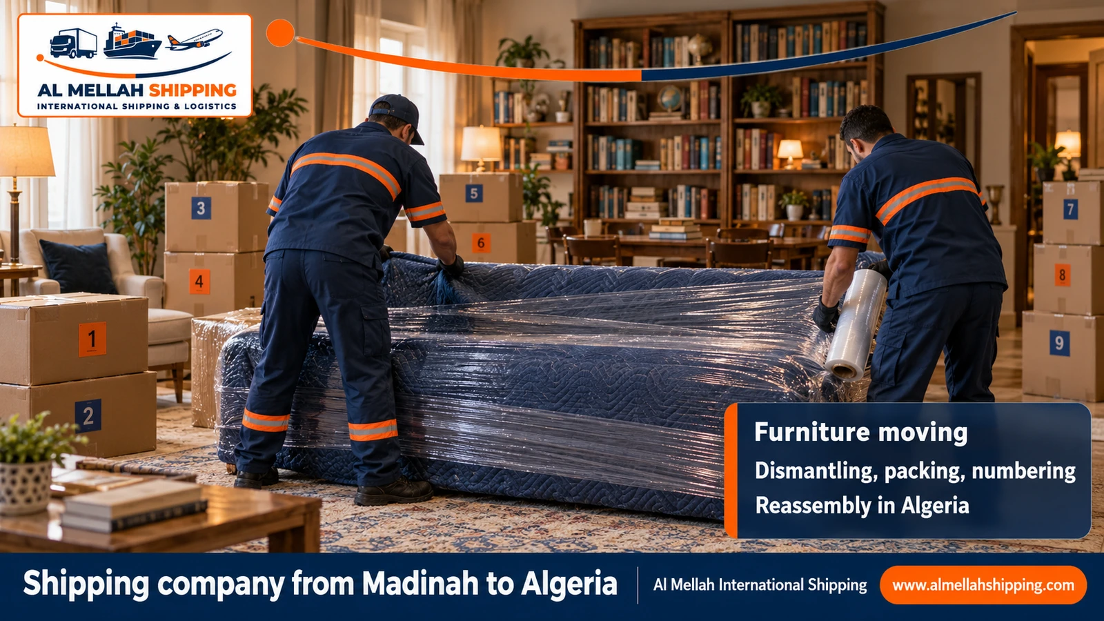Furniture moving from Madinah to Algeria with sea packing