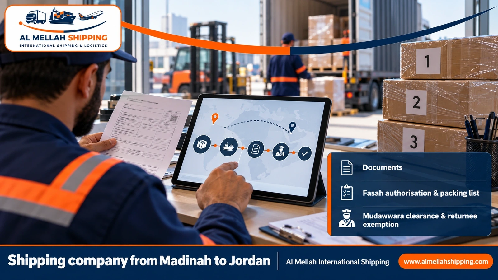 Shipping and customs clearance documents from Madinah to Jordan