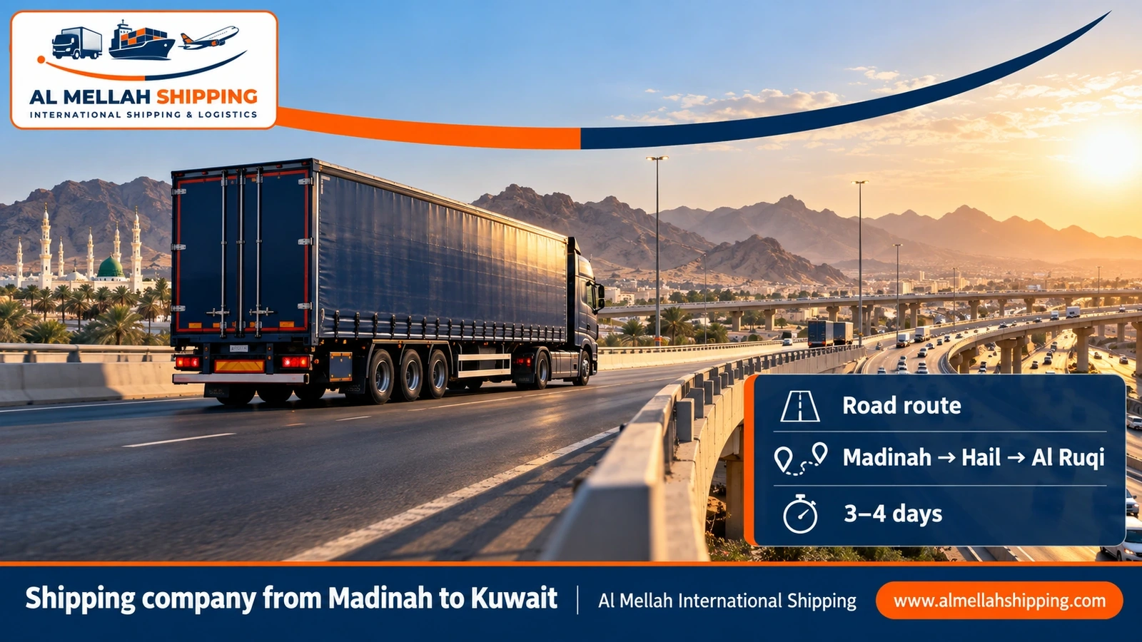 Road route from Madinah to Kuwait via Hail and the Al Ruqi crossing