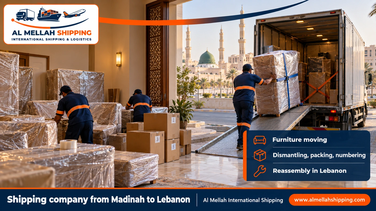 Furniture moving from Madinah to Lebanon with sea packing