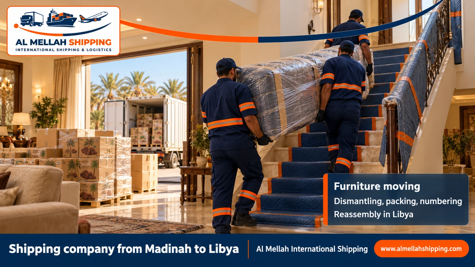 Furniture moving from Madinah to Libya with sea packing