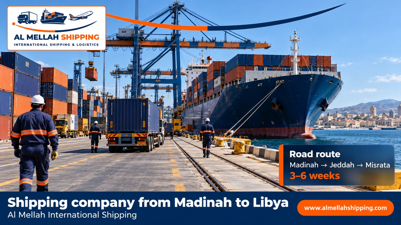Sea shipping route from Madinah to Libya via Jeddah port