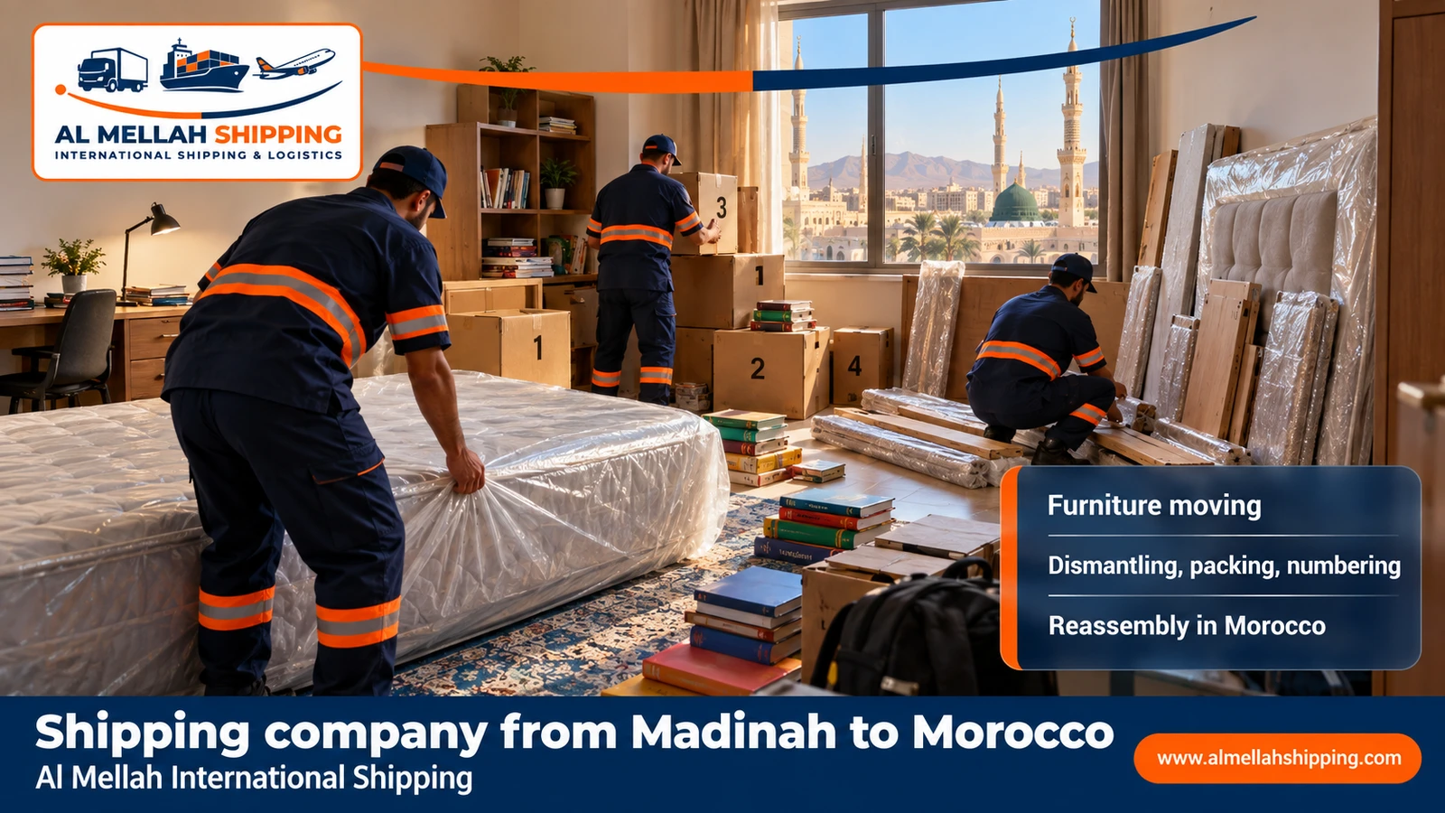 Furniture moving from Madinah to Morocco with sea packing