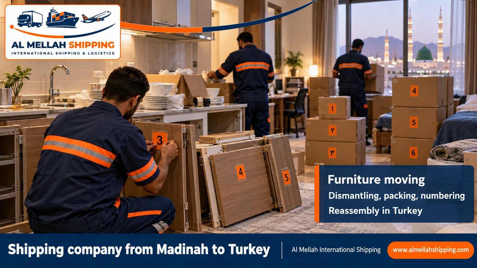 Furniture moving from Madinah to Turkey with sea packing