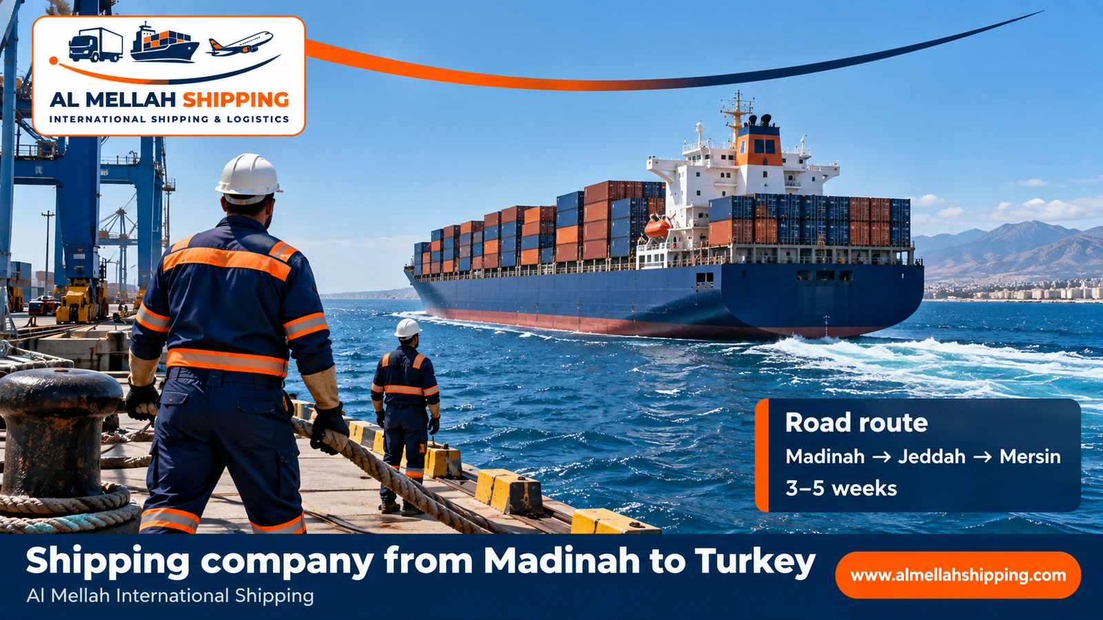 Sea shipping route from Madinah to Turkey via Jeddah port
