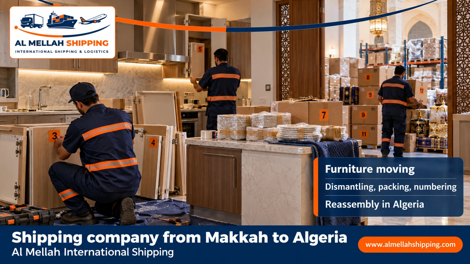 Furniture moving from Makkah to Algeria with sea packing
